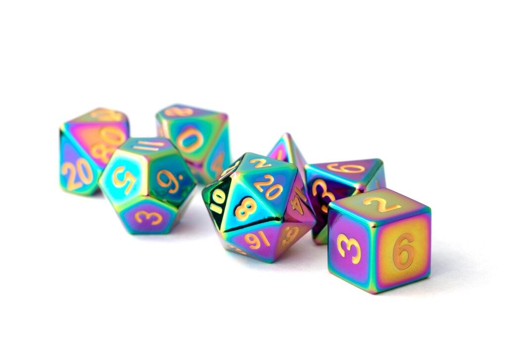 6D6 + 1D20 set - Torched Rainbow 16mm Solid Metal