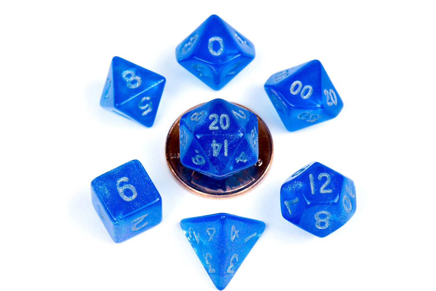 Stardust Blue w/ Silver 10mm mini poly dice set