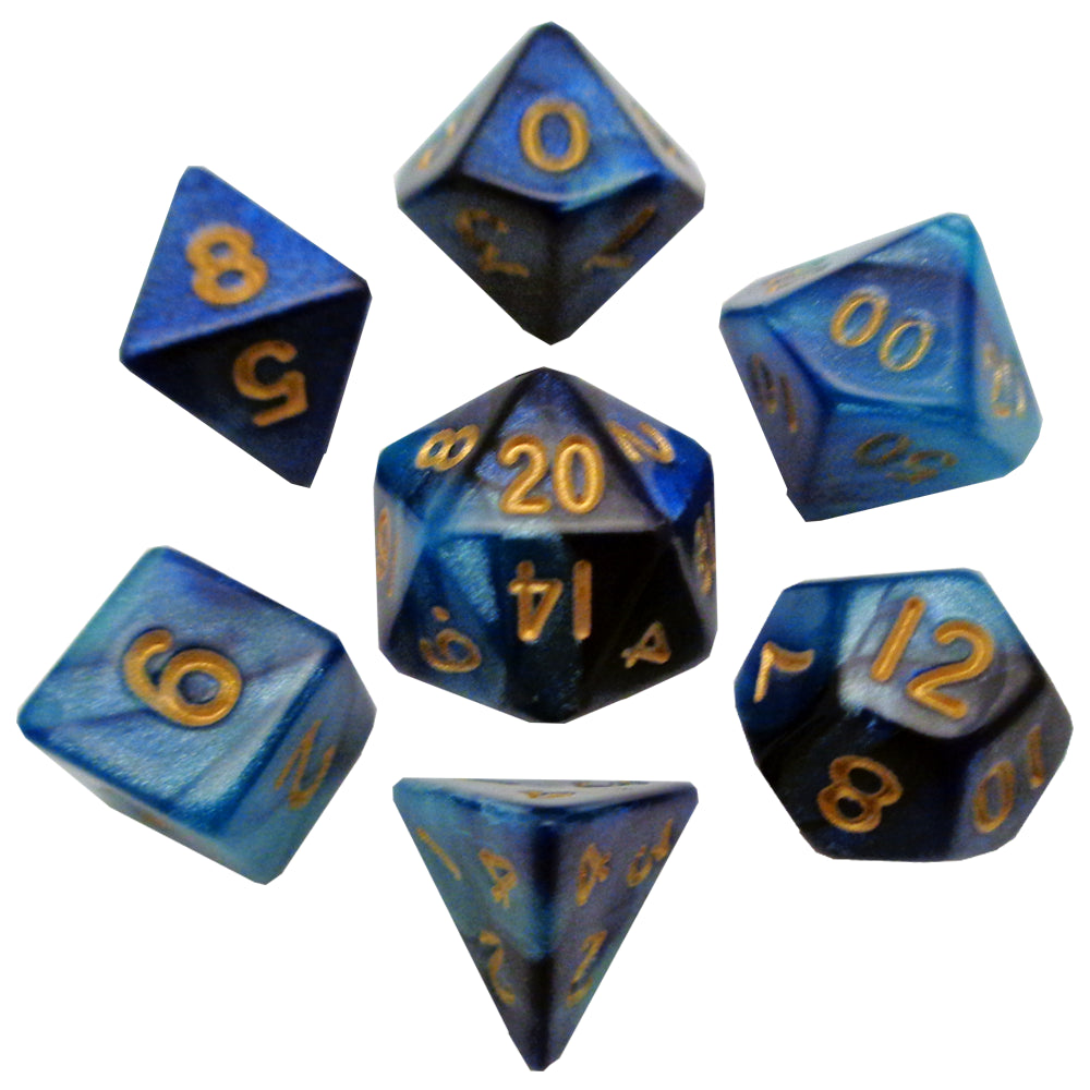 Blue/Light Blue w/ Gold 10mm mini poly dice set