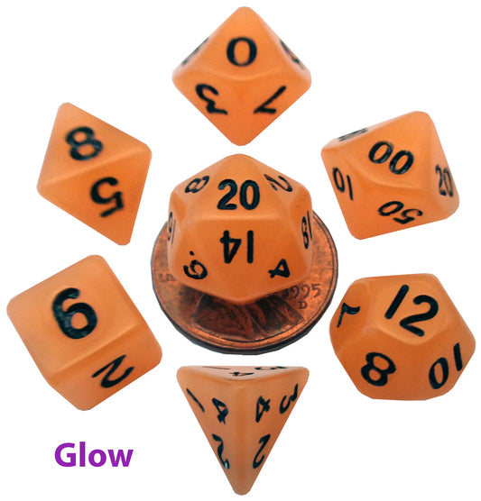 Glow-in-the-Dark Orange 10mm mini poly dice set