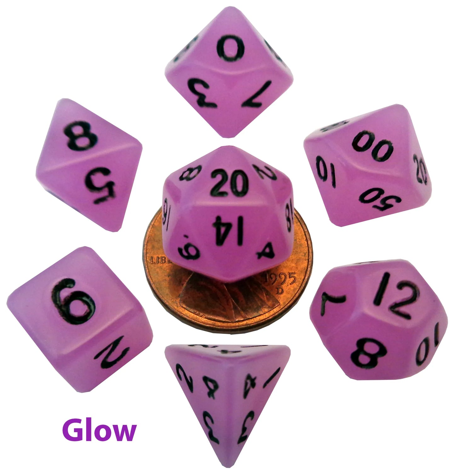 Glow-in-the-Dark Purple 10mm mini poly dice set