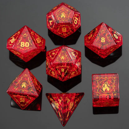 Dragon's Hoard Gemstone - Blast Ruby Glass - Dice Set with Deluxe Case