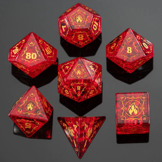 Dragon's Hoard Gemstone - Blast Ruby Glass - Dice Set with Deluxe Case