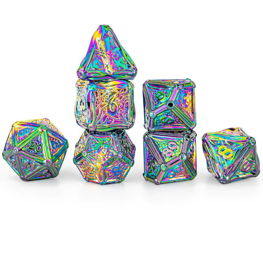 Druid Dice Set - Prism Rainbow, Solid Metal