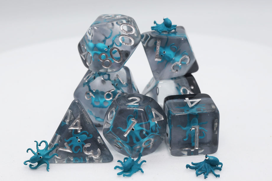 Teal Octopus Dice Set - Resin Inclusion