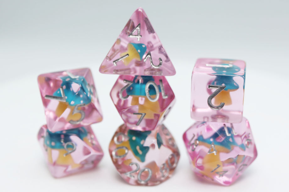 Blue Mushroom Dice Set - Resin Inclusion