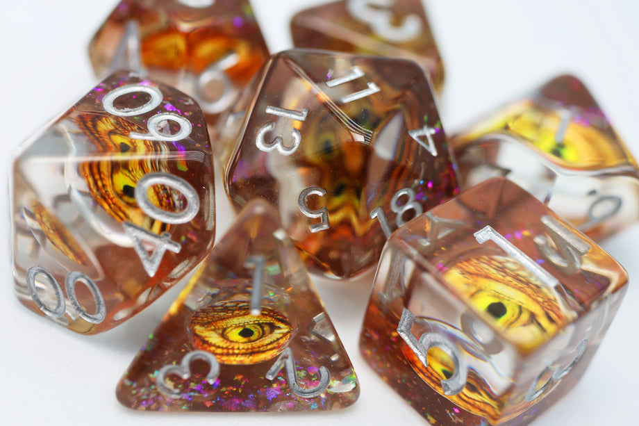 Golden Dragon Eye Dice Set - Resin Inclusion