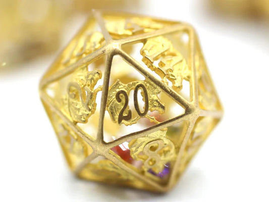 Dragon D20 Filled With Gems - Gold Hollow Metal
