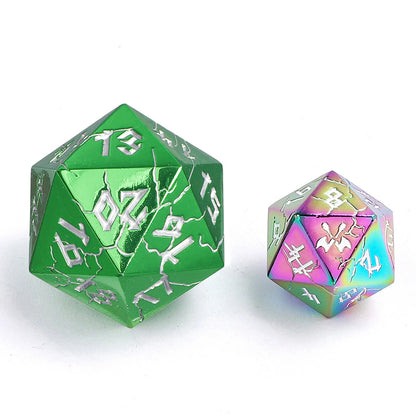 35mm Spin-Down Barbarian D20 - Green & Silver Solid Metal