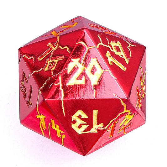 35mm Spin-Down Barbarian D20 - Red & Gold Solid Metal