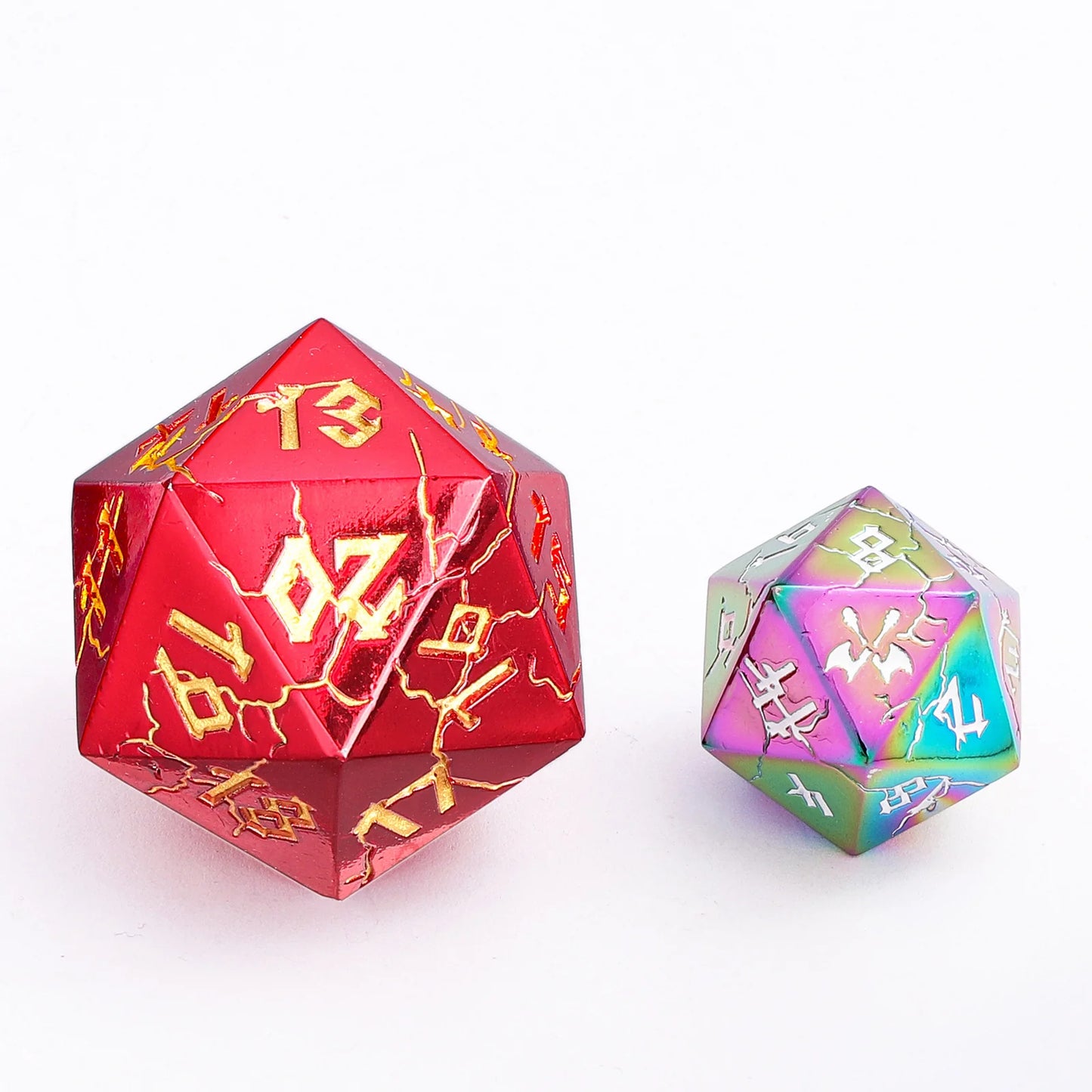 35mm Spin-Down Barbarian D20 - Red & Gold Solid Metal