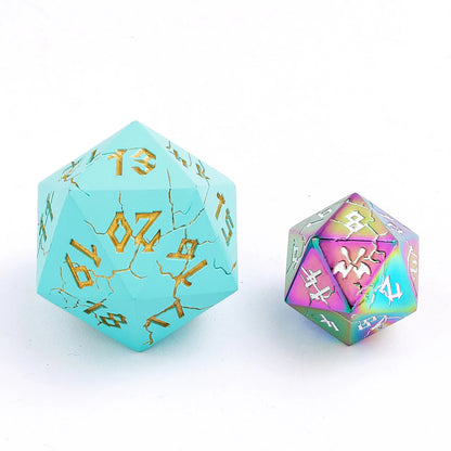35mm Spin-Down Barbarian D20 - Turquoise & Gold Solid Metal