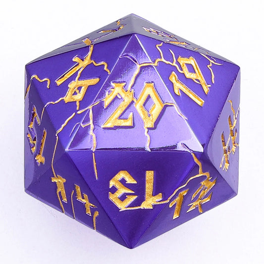 35mm Spin-Down Barbarian D20 - Purple & Gold Solid Metal