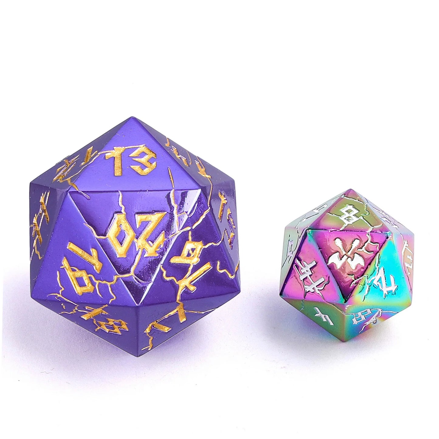 35mm Spin-Down Barbarian D20 - Purple & Gold Solid Metal