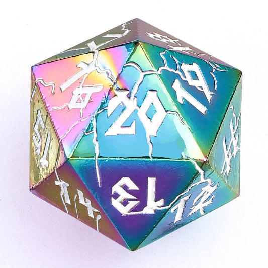 35mm Spin-Down Barbarian D20 - Chromatic Rainbow Solid Metal