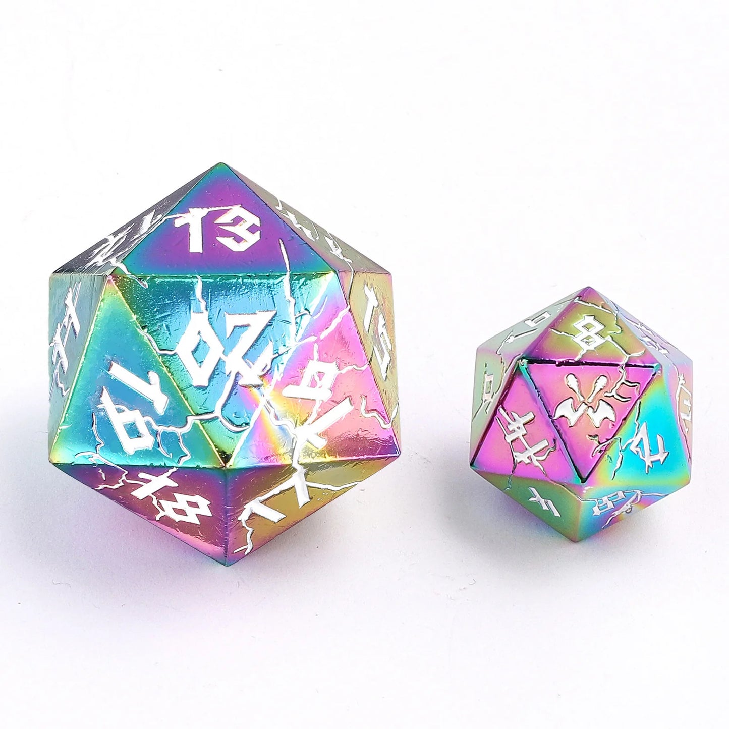 35mm Spin-Down Barbarian D20 - Chromatic Rainbow Solid Metal