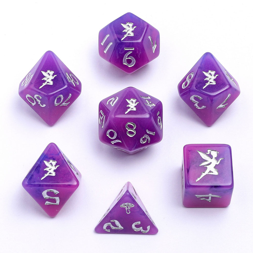 Pixie Dust Dice Set - Silver & Glow in the Dark - Rounded Resin