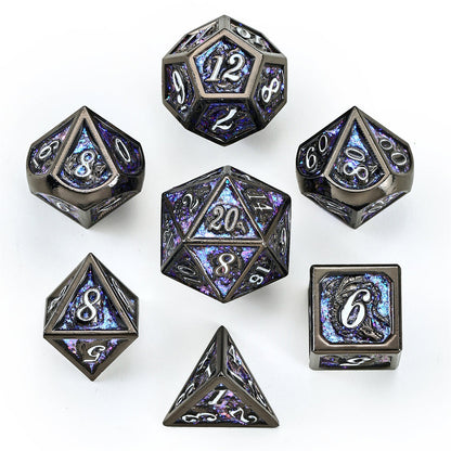 Dragon Dice Set - Gunmetal w/ Purple, Solid Metal