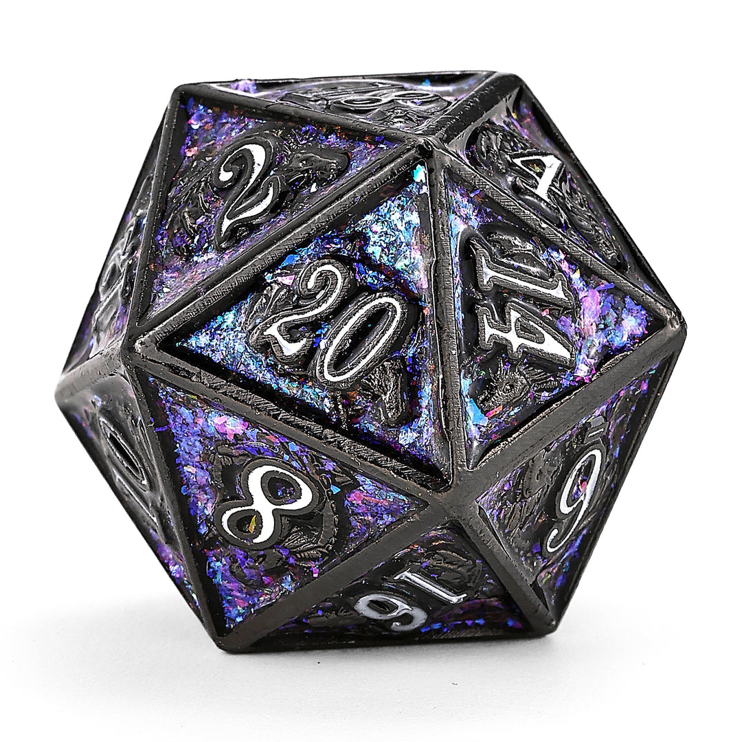 Dragon Dice Set - Gunmetal w/ Purple, Solid Metal