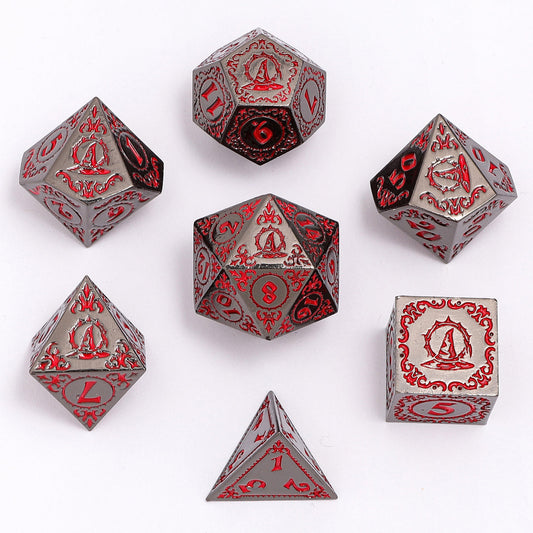 Wizard Dice Set - Gunmetal with Blood, Solid Metal