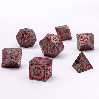 Wizard Dice Set - Gunmetal with Blood, Solid Metal