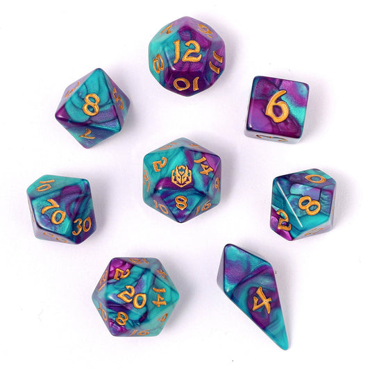 Wyrmforged Rollers 8 Piece Dice Set - Frostbloom, Rounded Resin