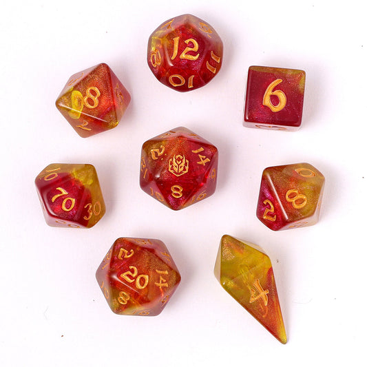 Wyrmforged Rollers 8 Piece Dice Set - Phoenix Feather, Rounded Resin