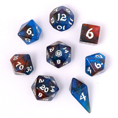 Wyrmforged Rollers 8 Piece Dice Set - Mystic Nebula, Rounded Resin