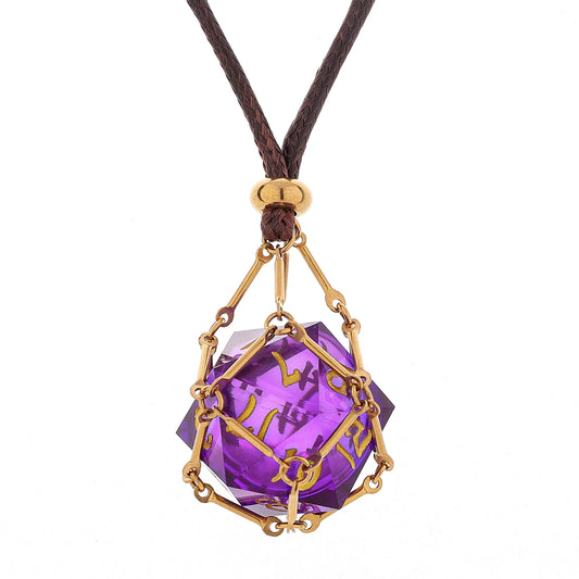 Mysticage D20 Necklace - Brown Leather Chain