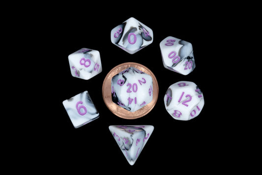 Marble w/ Purple 10mm mini poly dice set