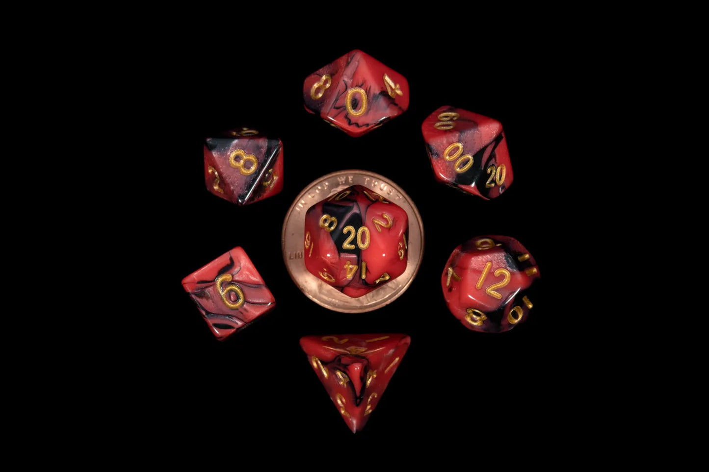 Black/Red Marble w/ Gold 10mm mini poly dice set