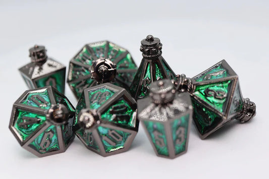 Moonlit Lantern Dice Set - Midnight Acidfire, Solid Metal