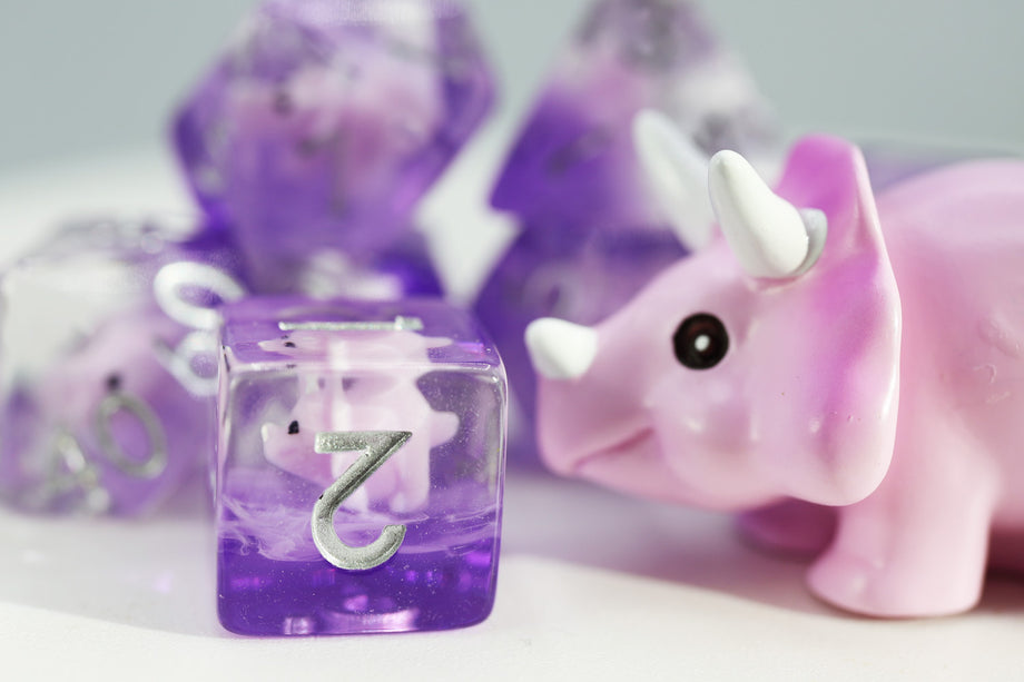 Pink Triceratops Dice Set - Resin Inclusion