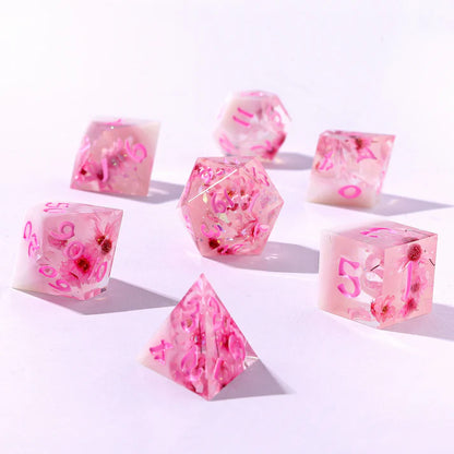 Captured Magic Dice Set -Sakura Cherry Blossom, Hand Sanded Sharp Edge Resin