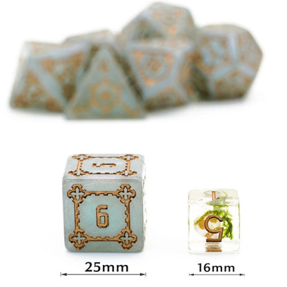 25mm Huge Castle RPG Dice Set - Gray w/ Gold Resin