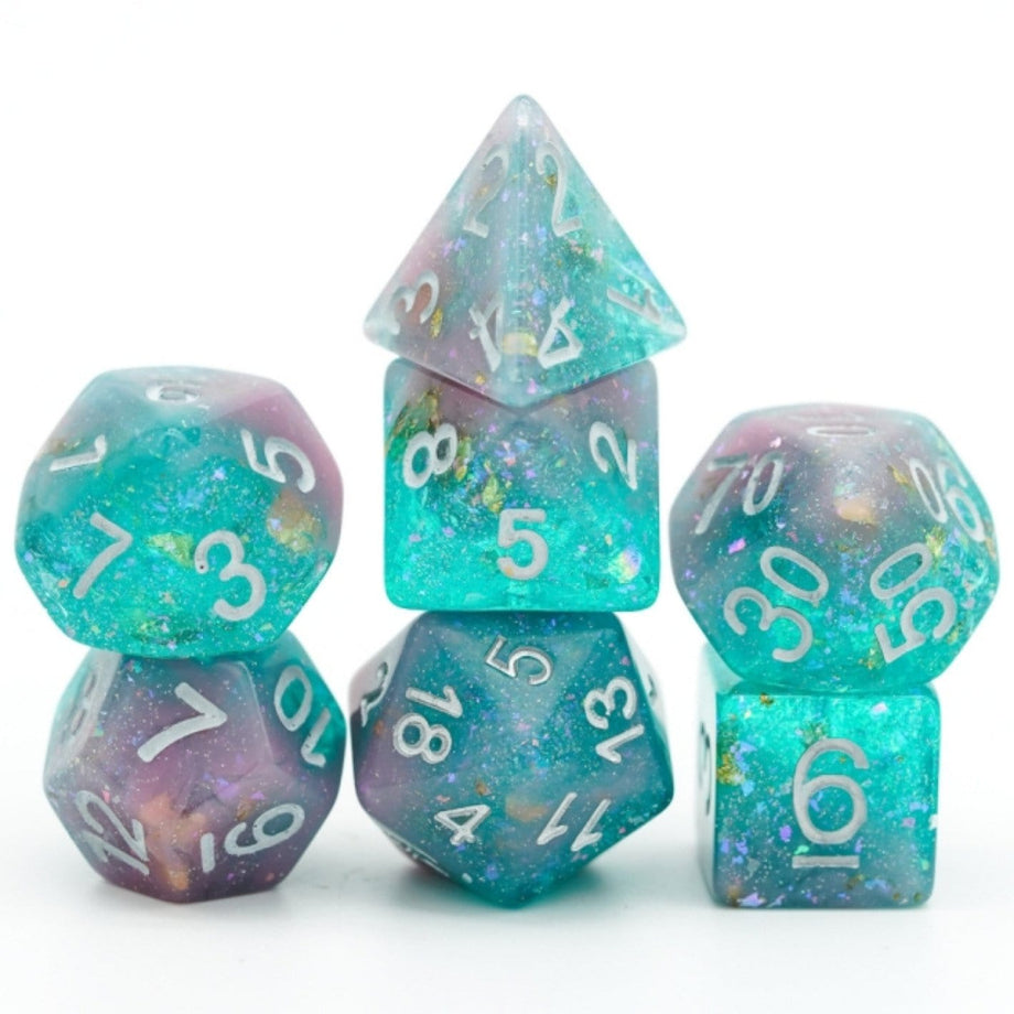 Seabed Treasure Dice Set - Pink & Green Resin