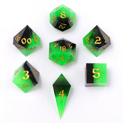 Captured Magic Dice Set - Swamp Treasure, Hand Sanded Sharp Edge Resin