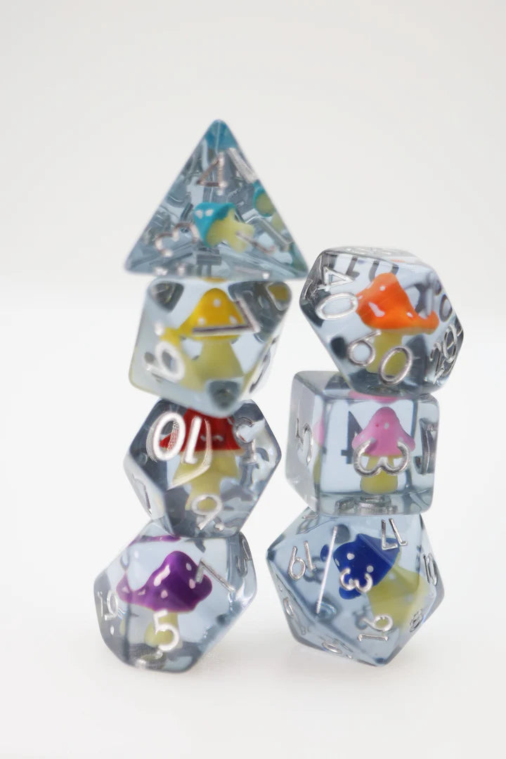 Whimsical Mushrooms RPG Dice Set - Resin, Inclusion