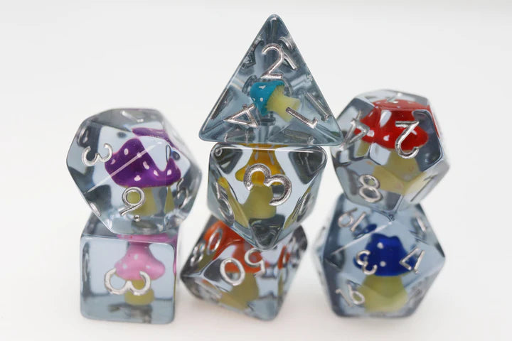 Whimsical Mushrooms RPG Dice Set - Resin, Inclusion