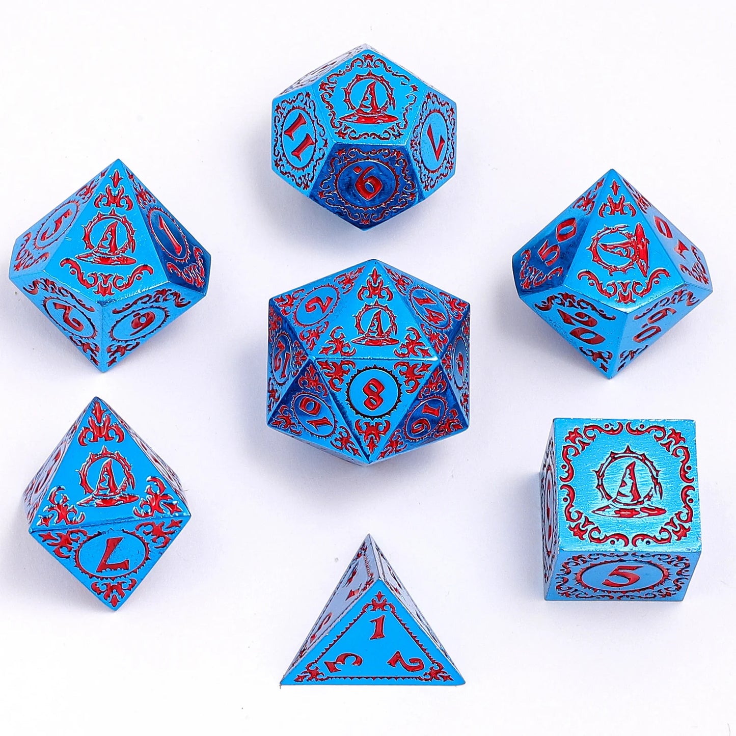 Wizard Dice Set - Blue with Gold, Solid Metal