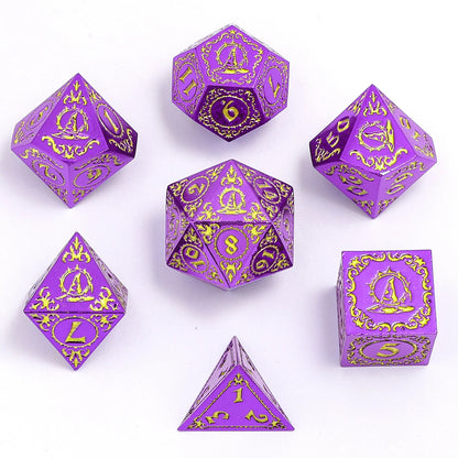 Wizard Dice Set - Purple with Gold, Solid Metal