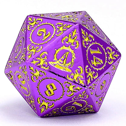 Wizard Dice Set - Purple with Gold, Solid Metal