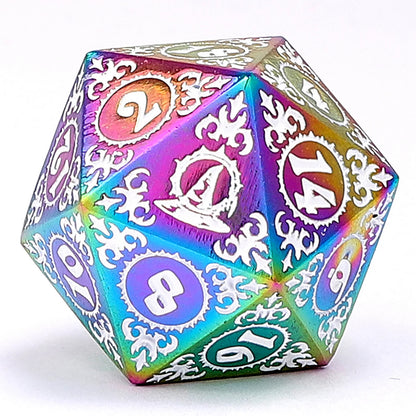 Wizard Dice Set - Rainbow with White, Solid Metal