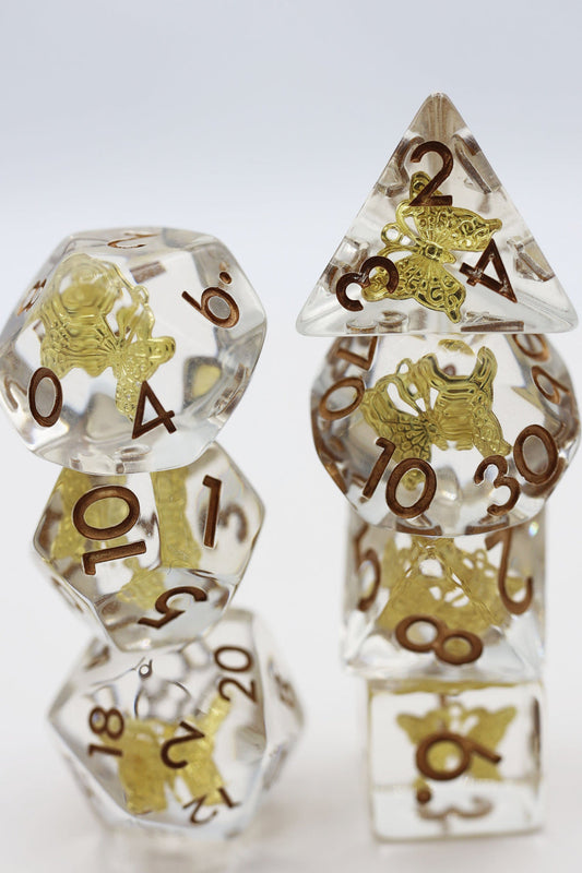 Gilded Butterfly RPG Dice Set - Resin Inclusion