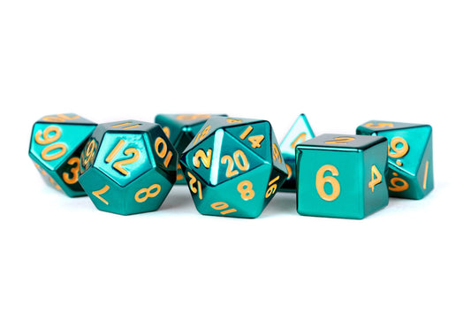 6D6 + 1D20 set - Turquoise w/Gold 16mm Solid Metal