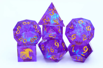 Captured Magic Dice Set - Purple, Hand Sanded Sharp Edge Resin