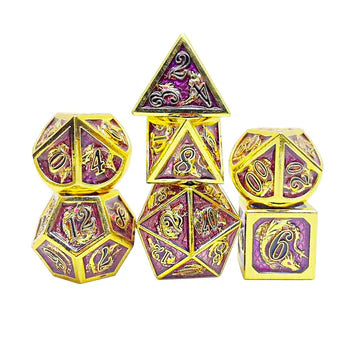 Dragon Dice Set - Gold with Purple, Solid Metal