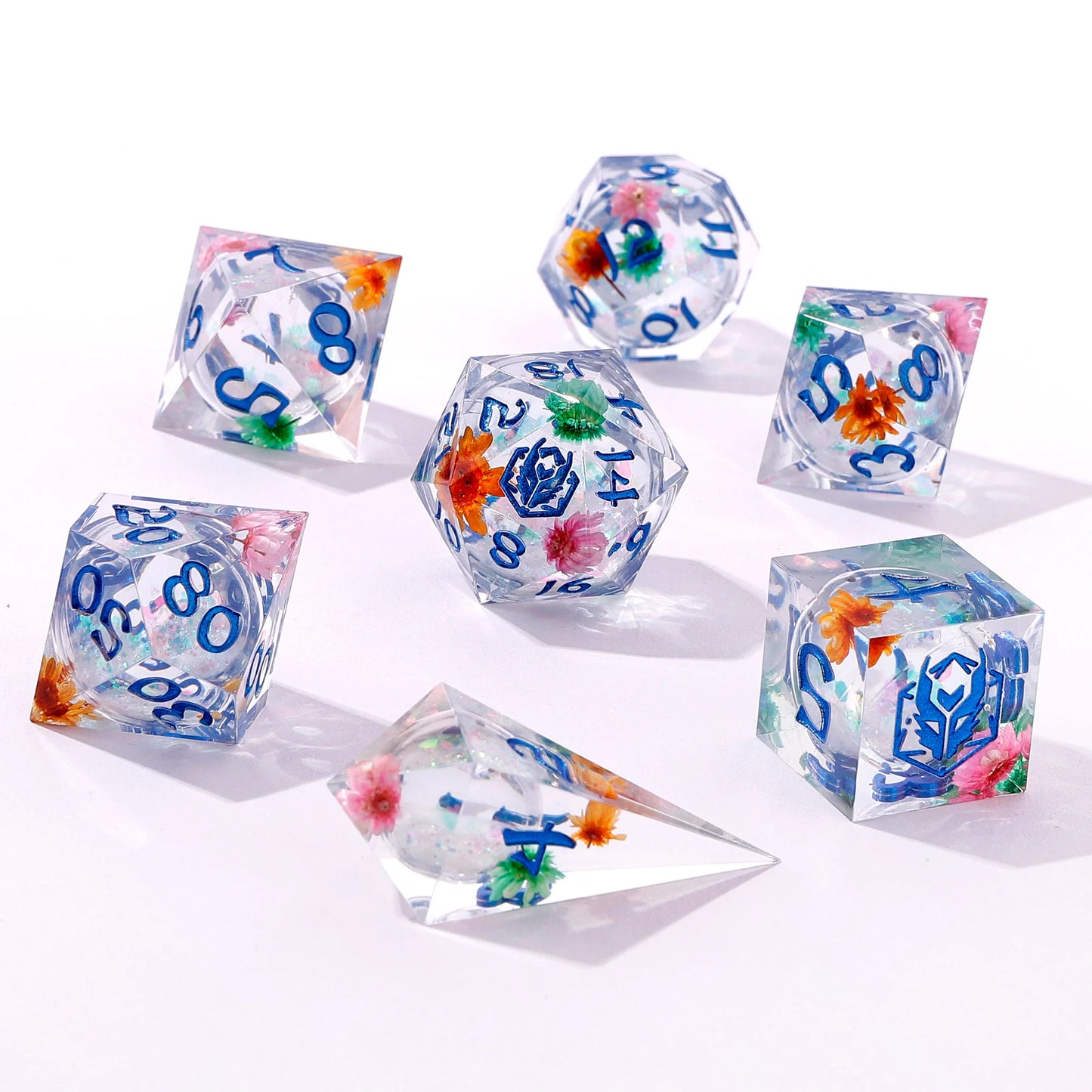 Captured Magic Liquid Core Dice Set - Mana Blossom, Hand Sanded Sharp Edge Resin