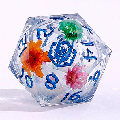 Captured Magic Liquid Core Dice Set - Mana Blossom, Hand Sanded Sharp Edge Resin