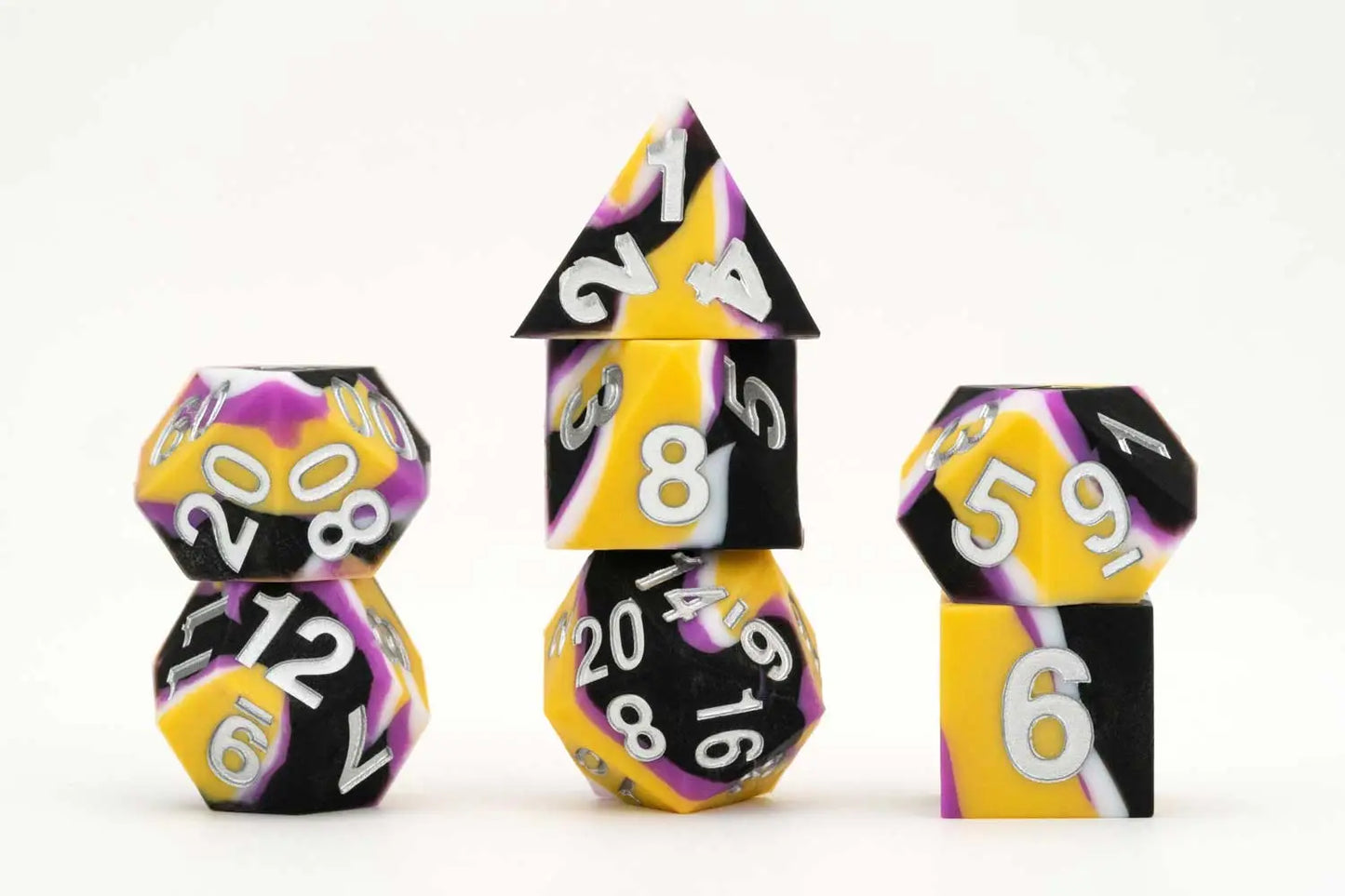 Nonbinary Pride Dice Set - Sharp Edge Silicone Rubber